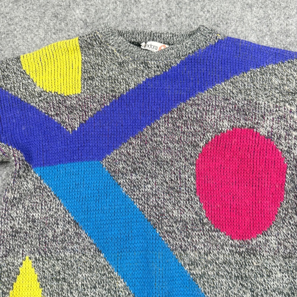 VTG Pandora Geometric Abstract Sweater Womens Medium Gray Vintage 80s Made USA